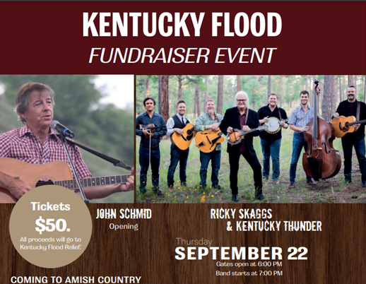 KENTUCKY FLOOD RELIEF CONCERT ON SEP. 22 WITH RICKY SKAGGS AND KENTUCKY THUNDER – WATCH VIDEO WITH RICKY SKAGGS HERE!